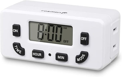 Fosmon Digital Timer for Electrical Outlets, Indoor 24 Hour Light Timer Programmable, Mini Plug in Outlet for Lamps, Fans, Grow Lights, 2 On/Off Programs, 15A/1875W, ETL Listed