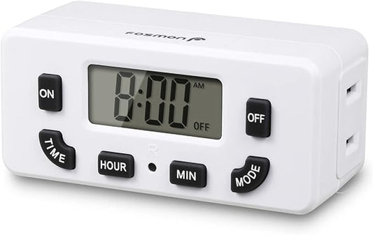 Fosmon Digital Timer for Electrical Outlets, Indoor 24 Hour Light Timer Programmable, Mini Plug in Outlet for Lamps, Fans, Grow Lights, 2 On/Off Programs, 15A/1875W, ETL Listed