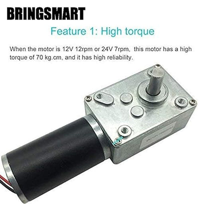 BRINGSMART DC Worm Gear Motor A58SW31ZY 24V 80rpm Reversed Self-Locking Mini Turbine Geared Motor for DIY Robot Rotating Table Door Lock Curtain Machine (24V 80rpm)