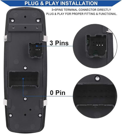 Obaee Driver Side Window Switch Power Control Button Compatible with 2010-2011 Chrysler Town & Country, Dodge Grand Caravan, Replacement OEM 04602535AH 04602535AI, Double Auto Green Light