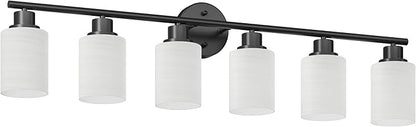 Guliaofo 6-Light Bathroom Light Fixtures, Vanity Lights for Mirror with Textured Milky White Glass Shade, E26 Base Modern Kitchen Light Fixtures Wall Sconce Light - Black