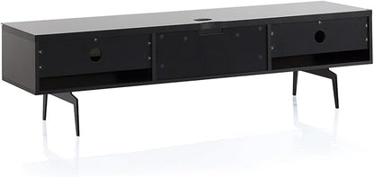 SONOROUS ST-360 Premium TV Stand for Living Room – Modern TV Stands & Entertainment Center with Storage – Black Glass & Walnut Wood Cover – Luxury Media Console with Metal Legs for TVs up to 75 inches