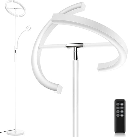 SIBRILLE White LED Floor Lamp - Dimmable 2 Lights Standing Lamp with Remote&Touch Control, 4 Color& 10 Brighness Adjustable Floor Reading Light, Modern Tall Lamp for Living Room Bedroom Office Corner