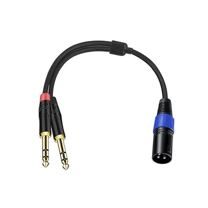 Jozzai 6.35mm Dual TRS to XLR Male Cable for Microphone, Mixer, Amplifier, 1.5 FT, Dual1/4 TRS to XLR Audio Cable, Y Splitter Patch Cord, 3-Pinxlr to Dual 1/4 Male Converter Adapter Cable