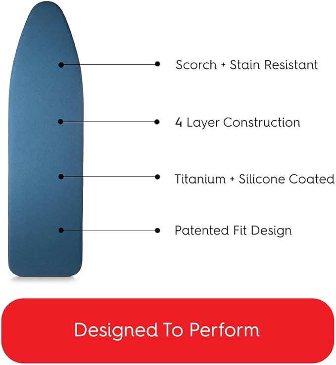 TIVIT Ironing Board Cover 10 x 48, Performance Grade Titanium Coated Pro Grip Pad & Covers - Superior Scorch & Stain Resistance, High Heat Reflection, 3 Padded Layers 3 Fastener Straps - Made In Italy