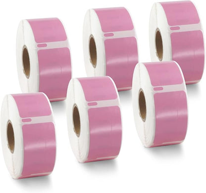 BETCKEY Colored Labels Compatible with Dymo 30330 (3/4" x 2") Small Multipurpose Labels, Compatible for Dymo LabelWriter Thermal 450, 4XL & Zebra Desktop Printers [6 Rolls, Pink]