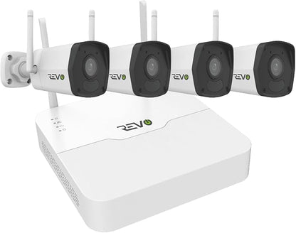 Revo Ultra Wireless 4-Channel Security System NVR with 1TB HDD, 4X 1080p (2MP) Indoor/Outdoor IR Wi-Fi Bullet Cameras, 105° Coverage, Remote Access via Smartphone, PC and MAC (No Monthly Fees)