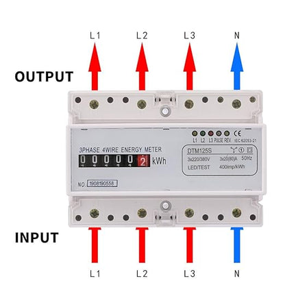 3 Phase Energy Meter Electric Power Meter, 220/380V 20-80A Kilowatt Hour KWH Meter Energy Consumption DIN Track Installation