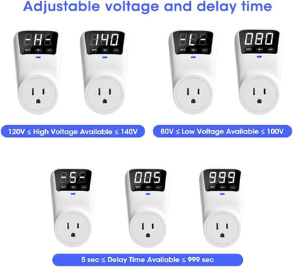 Surge Protector Voltage Stabilizers - Fireproof UL94V-1 Wall Mount Surge Protector Outlets for Refrigerator TV Appliances Real-Time Monitoring & Custom Voltage 80V-140V, 15A, 120V, 1800J,2 Pack