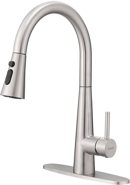 AIMADI Kitchen Faucet with Pull Down Sprayer – High Arc 360° Swivel Brushed Nickel Stainless Steel Kitchen Sink Faucet, 3-Mode Spray Head, Suitable for Farmhouse Modern Laundry Rv Bar