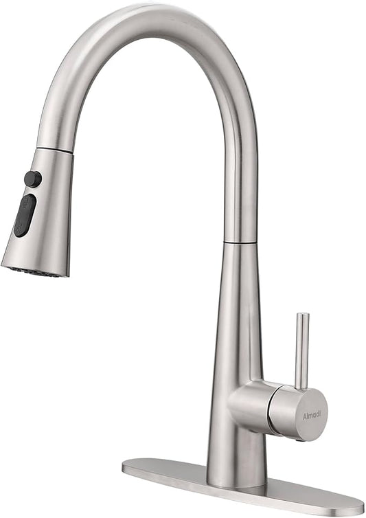 AIMADI Kitchen Faucet with Pull Down Sprayer – High Arc 360° Swivel Brushed Nickel Stainless Steel Kitchen Sink Faucet, 3-Mode Spray Head, Suitable for Farmhouse Modern Laundry Rv Bar