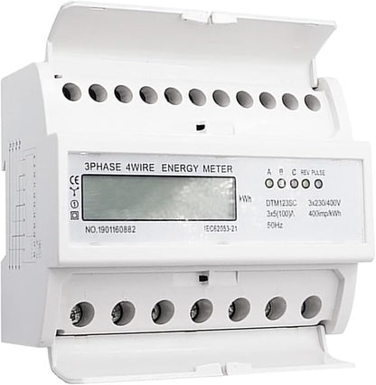 Tyenaza Energy Meter, Digital 3 Phase Energy Meter, LCD Display White ABS Housing 50Hz Electricity Usage Monitor 230 400V