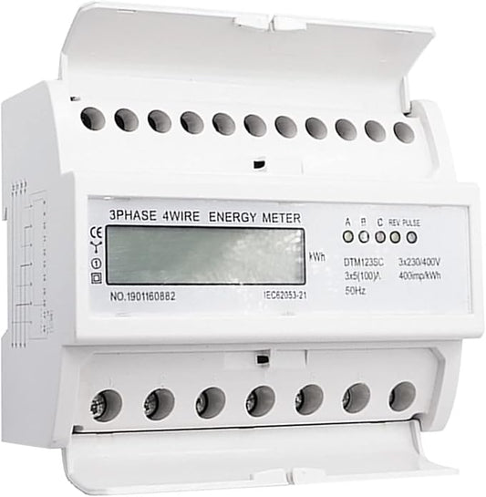 Tyenaza Energy Meter, Digital 3 Phase Energy Meter, LCD Display White ABS Housing 50Hz Electricity Usage Monitor 230 400V