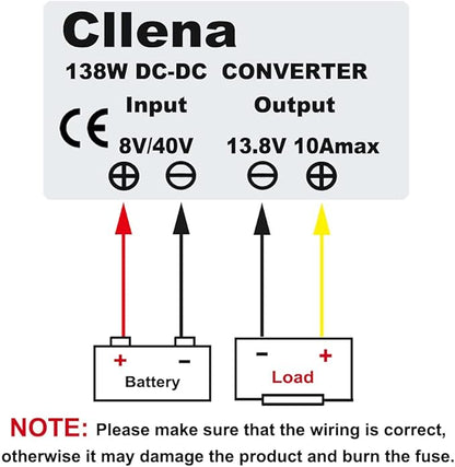 Cllena DC 8V-40V to 13.8V 10A Automatic Buck Boost Converter Step Down/Up Regulator Voltage Reducer Converter Waterproof Regulated DC Power Supply for Golf Cart Club Car LED Light