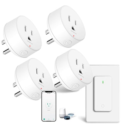 WiFi Smart Outlet Plug with Remote,GreenCycle 4 Electric Smart Plug with Remote,Compatible with Alexa and Google Home via Tuya,15A/1500W，Remote Control from Anywhere,TUV FCC List(2.4G)