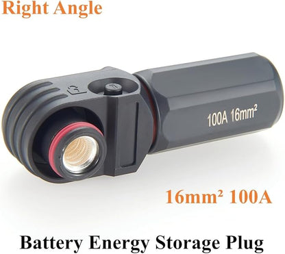 Right Angle 6mm 16mm² 100A Single Core Battery Energy Storage Connector IP67 Waterproof HV Battery Storage Plug,1PC (Black, 100A)