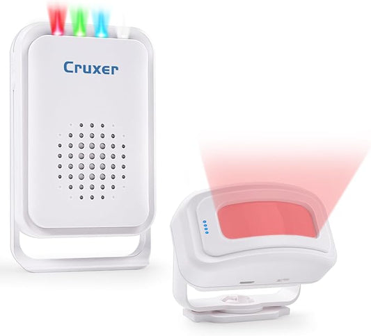 Cruxer Motion Sensor Alarm,Wireless Motion Detector Door Chime Doorbell for Home Store Business,Caregiver Reminder for Elderly,USB/Battery,Vibration