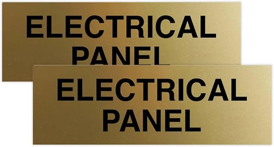 All Quality Basic Electrical Panel Sign - Fire Regulation Safety Compliance Sign - Brushed Gold - Large (2 Pack)