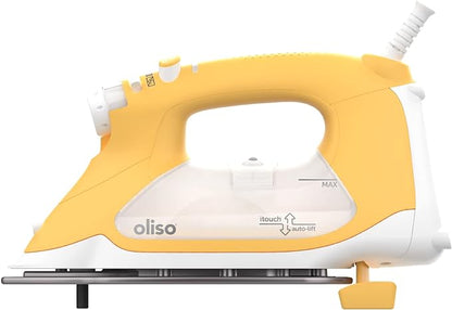 oliso TG1600 ProPlus Smart Iron with Auto-Lift – 1800 Watt Steam Iron for Clothes, Sewing, Quilting & Crafting – Diamond Ceramic-Flow Soleplate, Butterscotch