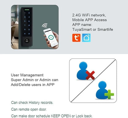 MENGQI-CONTROL WiFi Remote Manage IP66 Watreproof Access Control Keypad 600lbs Magnetic Lock Push Exit Button Smart Phone App Remote ADD/Delete User