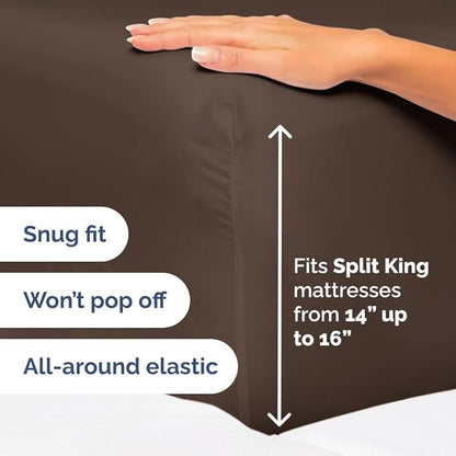 Split Head King Sheet Set – 4 Piece Flex Split Top King Sheets for Adjustable Beds - Fits 14” to 16" Mattress w/ Deep Pockets - Ultra-Soft, Breathable & Cooling - Luxury Bedding & Wrinkle Free - Brown