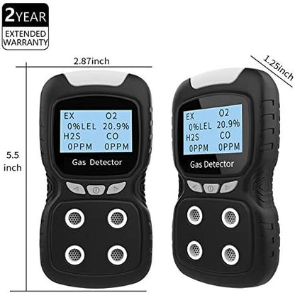 XLA Alert Portable Gas Detector, Gas Clip 4 Gas Monitor Meter Tester Analyzer, Rechargeable LCD Display Sound Light Shock Air Quality Tester, 2 Year Detector…