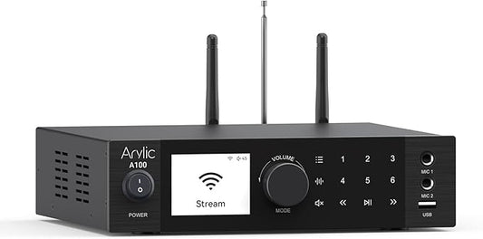 Arylic A100 Wireless Full Digital HiFi Amplifier with FM Radio, 100W×2 WiFi & Bluetooth Audio Receiver, Supports AirPlay, Spotify Connect,Multiroom, Ideal for KTV, Home Theater, and Broadcasting.
