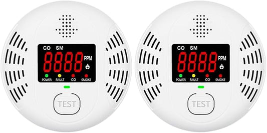 Carbon Monoxide Detector and Smoke Alarm Combined with AA Battery Powered high-Definition Color Screen Detector LCD Digital Display for Home Office Kitchen Hotel Bedroom Voice Alarm 2PACK