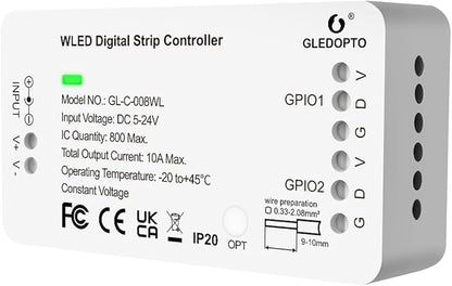 GLEDOPTO WLED Pre-Installed ESP8266 LED Strip Controller Over 100 Dynamic Lighting DIY WiFi APP Control 800 IC RGB IC for WS2812B WS2811 SK6812 TM1814 WS2813 WS2815 Addressable FCOB LED Light Strip