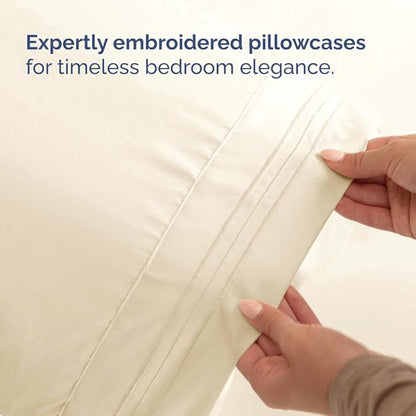 Split Head King Sheet Set – 4 Piece Flex Split Top King Sheets for Adjustable Beds - Fits 14” to 16" Mattress w/ Deep Pockets - Soft, Breathable & Cooling - Luxury Bedding and Wrinkle Free - Off White