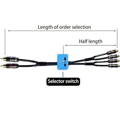 15ft Sound Channel swicher 2 Male to 4 Female RCA Switch Selector 2 in 1 Out R/L Stereo Audio 1 in 2 Out Stereo Audio Splitter with Mute Button No External Power Required CD Speaker DVD Player