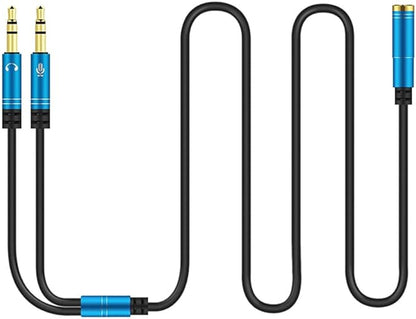 CANFON Headphone Splitter for Computer 3.5mm Female to 2 Dual 3.5mm Male Headphone Mic Audio Y Splitter Cable Smartphone Headset to PC Adapter (100CM, Blue)
