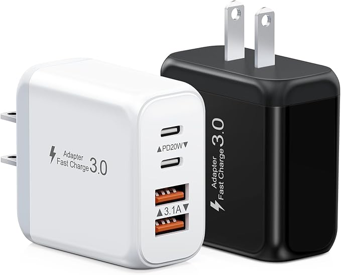 40W USB C Charger Block, 2 Pack 4-Ports Type C Fast Charging Cubes PD USBC Wall Plug+QC 3.0 USB A, Multiple USB C Charger for iPhone 16/15/14/13/12/11 Pro Max/XS, Samsung Galaxy, iPad, Tablet, Pixel