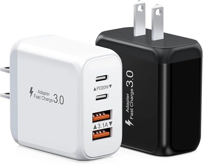 40W USB C Charger Block, 2 Pack 4-Ports Type C Fast Charging Cubes PD USBC Wall Plug+QC 3.0 USB A, Multiple USB C Charger for iPhone 16/15/14/13/12/11 Pro Max/XS, Samsung Galaxy, iPad, Tablet, Pixel