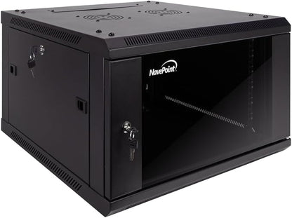 NavePoint 6U Server Cabinet Wall Mount Rack Enclosure Includes 2 Fans, Locking Glass Door, Removable Side Panels – 6U Network Cabinet 23.6” Deep, 19 Inch Server Rack for IT and A/V Equipment