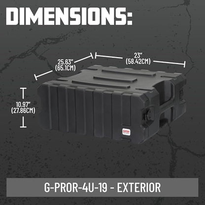Gator Cases Pro Series 4U Rolling Rack Case with 19" Depth, Tow Handle & Recessed Wheels, Roto Molded Made in USA (G-PROR-4U-19)