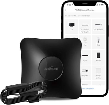BroadLink RM4 pro Smart Remote and Sensor Cable Set RM4 pro S (2.4 GHz Wi-Fi Only), Universal IR RF Remote Control Hub with Temperature Humidity Monitor USB Cable, Works with Alexa & IFTTT