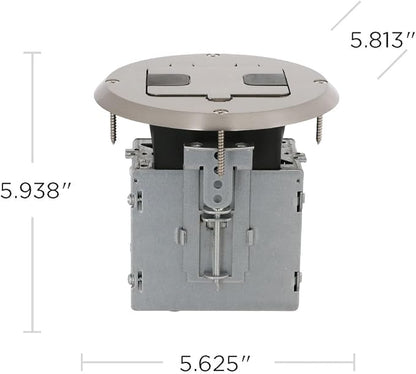 RACO Floor Box Kit 6239ACNI Nickel 15A/125V Duplex Receptacle Outlet with USB Ports, Single Gang Electrical Box for Wood Sub-Floor with 3.1A/5V Type A and C USB Outlet Receptacles for Home Improvement