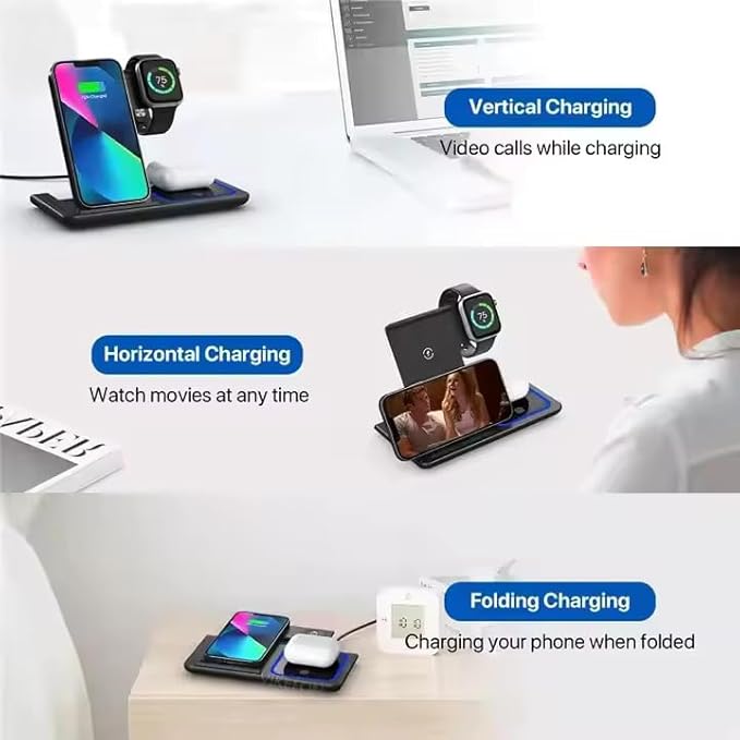 3-in-1 Wireless Charger for iPhone 16/15/14/13/12/11, Apple Watch All Series, AirPods 2/3/4/Pro – Wireless Charging Station for Multiple Devices Apple