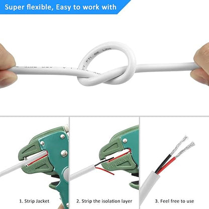 DEKIEVALE 20 Gauge 2 Conductor Electrical Wire, 16.4FT White Stranded Low Voltage 20/2 Cable PVC Case, 20 AWG Tinned Copper 2 Wire Extension Power Cable for LED Lamp Lighting, Automotive