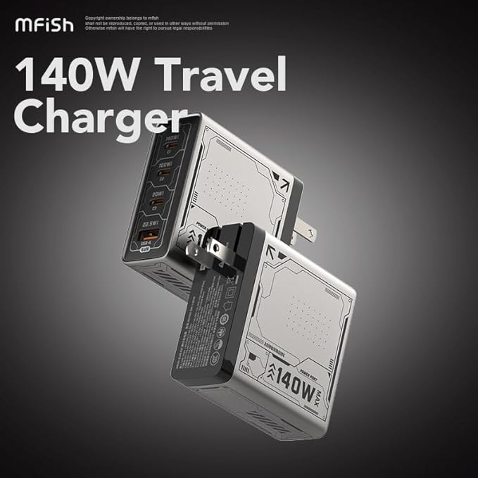 Mfish 140W USB C Charger, 4-Port GaN Charger Block, Foldable Fast Laptop Charger Power Adapter for MacBook Pro/Air, iPad Pro, iPhone 16 Pro, Galaxy S25/S24, Steam Deck, Google Pixelbook, and Tablet