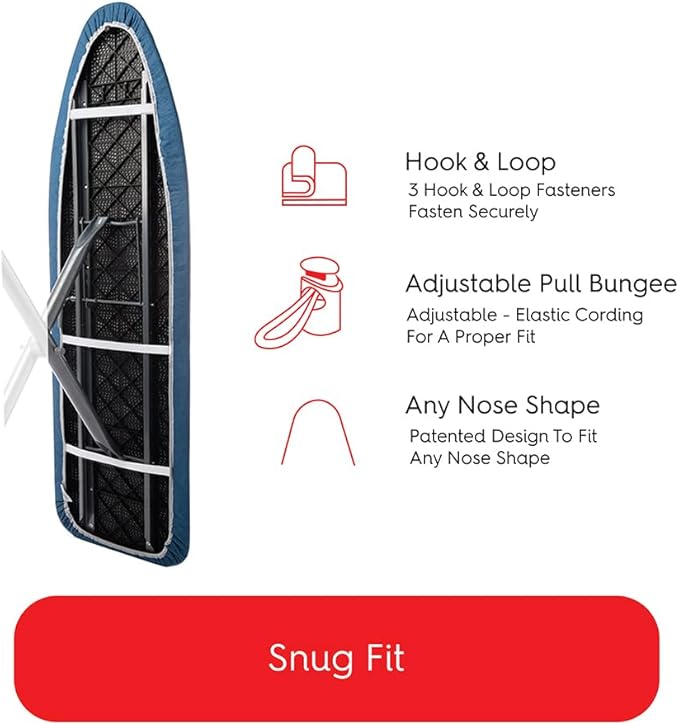 TIVIT Ironing Board Cover 17 x 56, Performance Grade Titanium Coated Pro Grip Pad & Covers - Superior Scorch & Stain Resistance, High Heat Reflection, 3 Padded Layers 3 Fastener Straps - Made In Italy
