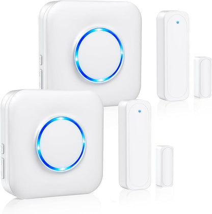 Door Chime, Satisure Wireless Door Open Contact Sensor Alarm Chime with 600 FT Range 58 Chimes 5 Volume Levels LED Indicators (2 Receivers & 2 Sensors)