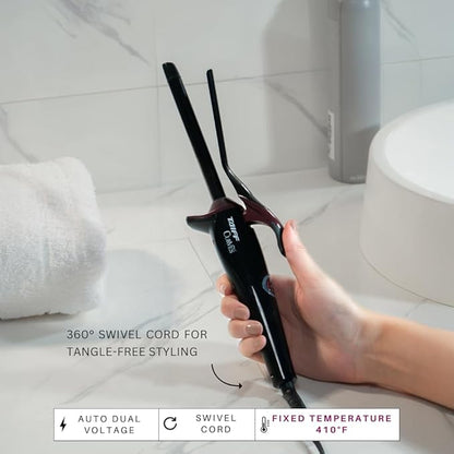 TAIFF Curves Professional Black Titanium Curling Iron – High-Performance Hair Curler & Rizadora para Cabello with Dual Voltage | Fixed Temperature 410°F | 1/2”