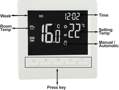Wired Digital Room Thermostat With LCD Display Temperature Controller Programmable 5+2, 6+1, 7 Day Modes Boiler Temperature Controller Lock And Anti Freeze Features