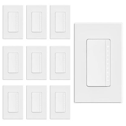 ELEGRP Dimmer Switch, Digital Dimmer Light Switch for LED Lights 150W, INC/HAL 450W, 3 Way LED Dimmer Switch, Needs Neutral Wire, Wall Plate Included, UL Listed, 10 Pack, Matte White