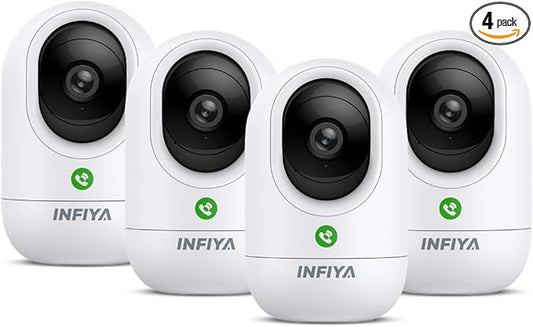 INFIYA 360 Cameras for Home Security-Indoor Camera Monitoring Baby/Nanny with 2K High Resolution & One-Tap Call, 24-7 Local Storage, Compatible with Alexa/Google Home, K7 4Pack (2.4GHz Wi-Fi Only)