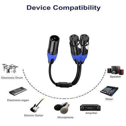 Seefeful (20 FT - 1 Pack) 1 Male to 2 Female XLR Y Splitter Micrphone Cable, 3pin Female to Dual Male Y-Splitter Balanced Mic Audio Cables for Stereo Mic to L & R Audio Track