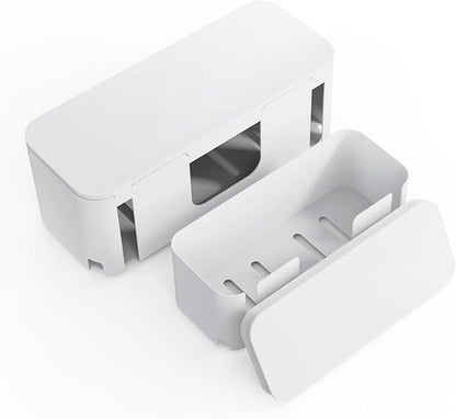 Cord Organizer Box, Cable Hider for Power Strips, Surge Protector, Extension Cord and Wire Management, Cable Management Box (2PCS/Large and Medium Size/White)