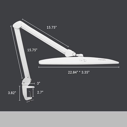 Neatfi Elite HD XL Task Lamp, 1600 Lumens, 84PCS SMD LED, 6500K, Non-Polar Dimming, Desk Light for Home, Office, and Study Room (Non-CCT with Clamp, White, 22 Inches)